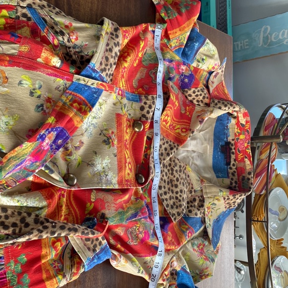 Women’s Simon Chang Sz10 Maxi coat-multicolored Asian print. Belted w/pockets. - Picture 10 of 10